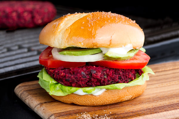 Delicious smoked beet burger by the grill